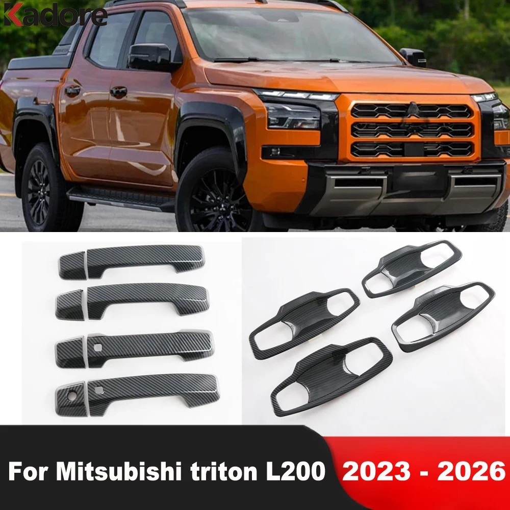 

Door Handle Cover Trim For Mitsubishi triton L200 2023 2024 2025 2026 Carbon Fiber Side Door Handles Bowl Cup Accessories