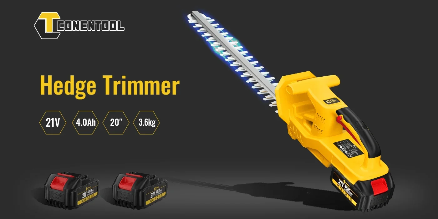 CONENTOOL 21V Professioneller kabelloser elektrischer Heckentrimmer, 52,5 cm Schnittlänge, 18 mm Schnittkapazität, kabelloser Heckentrimmer mit 2x 4,0Ah Akkus & Schnellladegerät, leichte Gartenschere für Hecken & Sträucher, Gartenpflege – Detail 1
