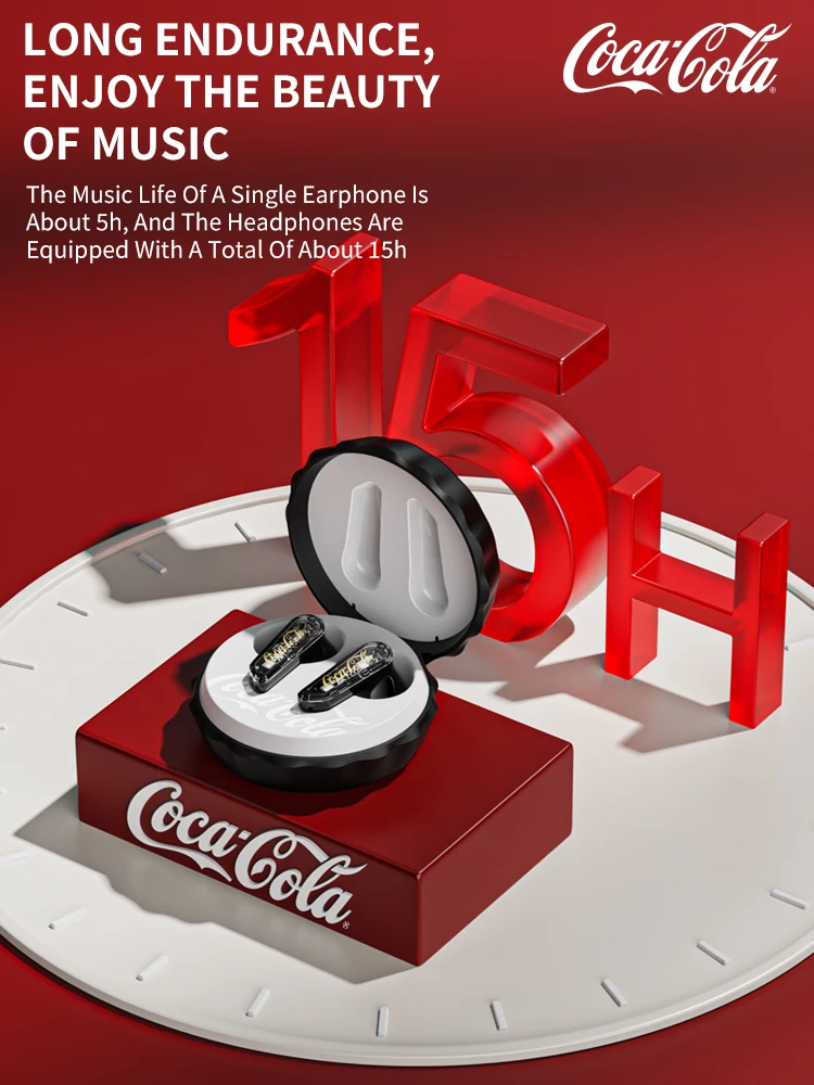 Coca-Cola-auriculares inalámbricos Bluetooth 5,4 de marca compartida, deportivos, resistentes al agua, con sonido estéreo Hifi