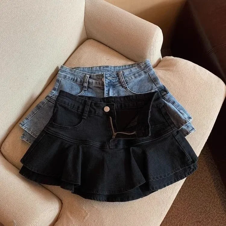 Cake Skirt Girls Cowboy Skirt Summer New Elastic Waist Children Clothing Short 2024 Solid Fashion Sweet Causal Pleated