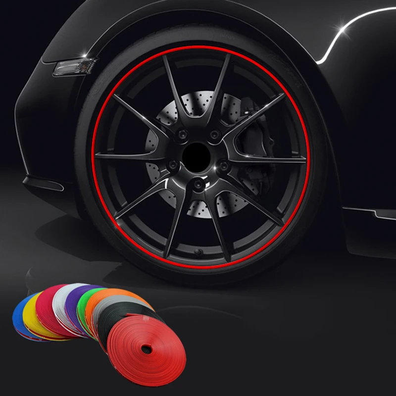 Automotive Wheel Decorative Strip 8M / Roll Colourful Rim Protectors Decorative Line Stickers Rubber Inlays Protective Line