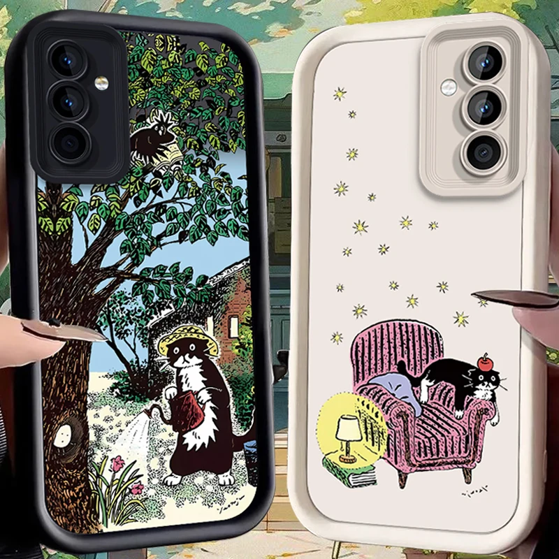 Green Tree Black Cat Case for Samsung Galaxy S26 S25 Edge S24 Plus S23 S22 Ultra S21 S20 FE A57 A56 A55 A54 5G A53 A51 4G Cover