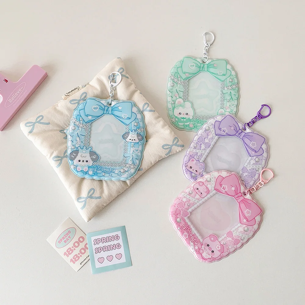 Kpop Photocard Holder Keychain Ribbon Transparent Photo Card Holder Keychain Bow Kpop ID Badge Holder