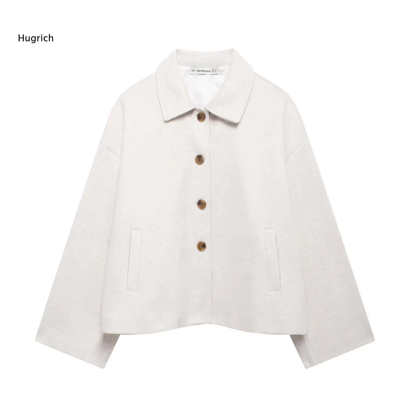ZWomen Relaxed Fit Khaki Wool Blend Coat Long Sleeve Button Front Design Daily Comfort Home Wear Stretchy Fabric