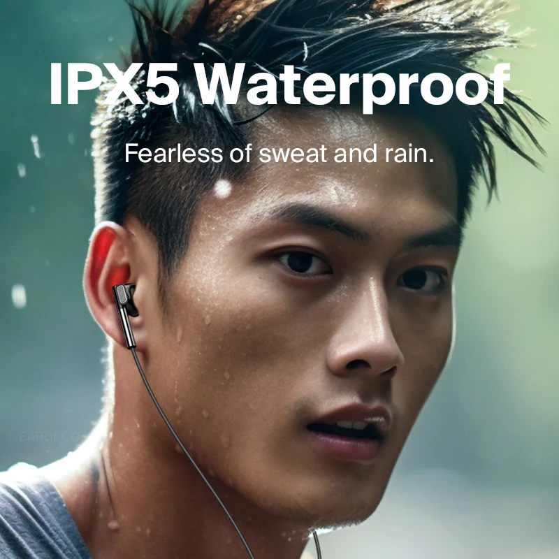 EARDECO 3.5 ملم/Type-C سماعات رأس سلكية باس Hifi سلكية سماعات أذن رياضية ستيريو سماعة رأس للهاتف المحمول مع ميكروفون مع سلك