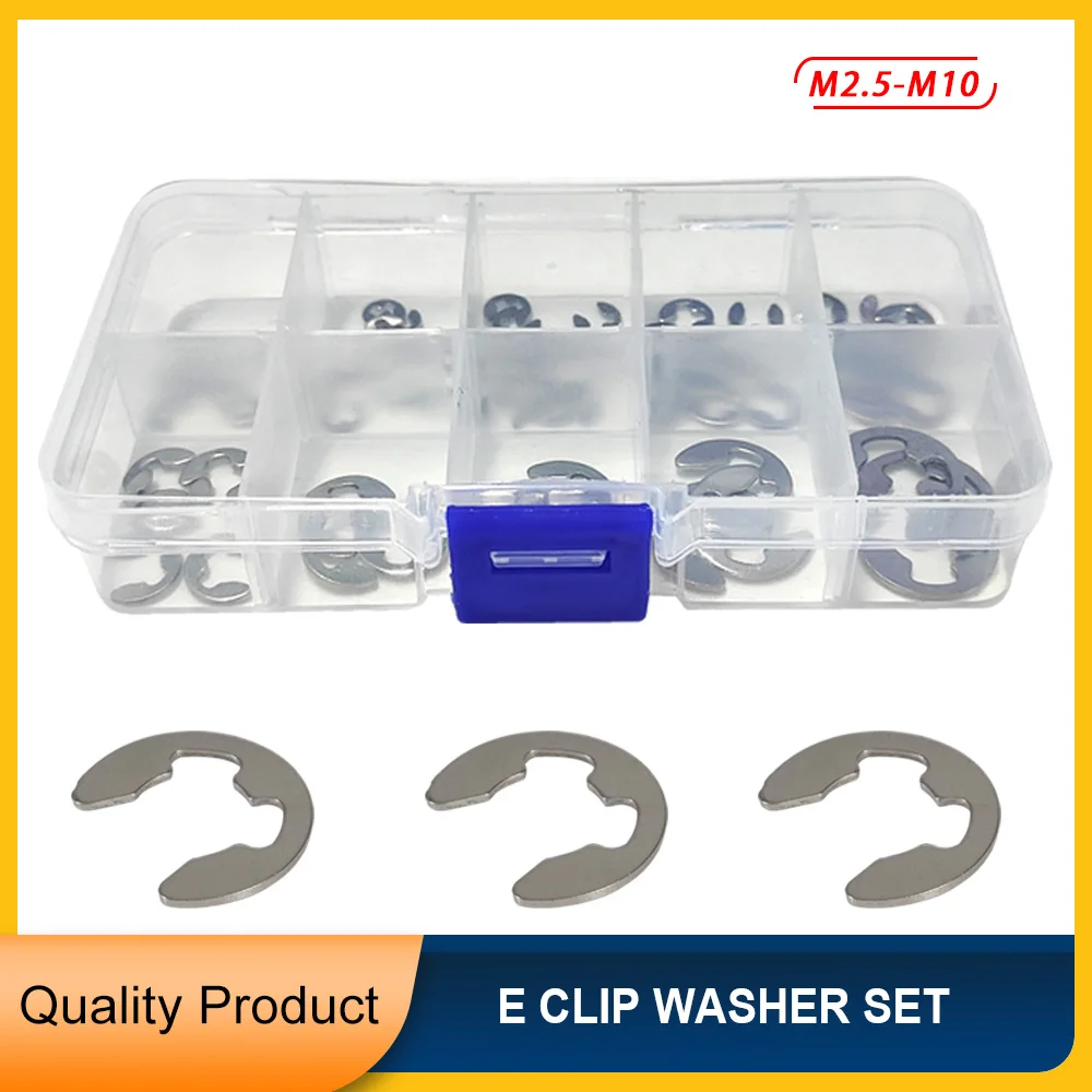 

M2.5 M3 M3.5 M4 M5 M6 M7 M8 M9 M10 304 Stainless Steel E Clip Washer Circlip Assortment Kit External Retaining Clip For Shaft