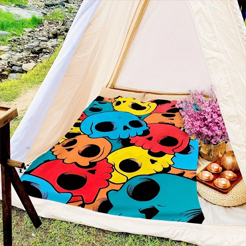 Sugar Skull Fiesta Blanket Reversible Flannel Throw for Folk Art Lovers AllSeason Comfort Vibrant Culture Gift
