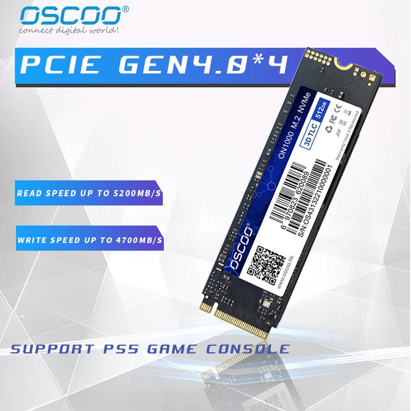 

OSCOO 1TB SSD M2 NVMe PCIe 4.0 X4 M.2 2280 NVMe Drive Internal Solid State Disk for PS5 Desktop Laptop Steam Deck