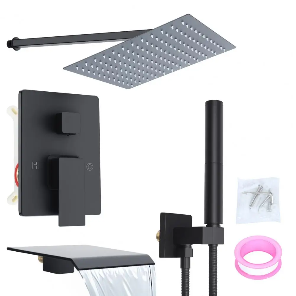 

Wall Mounted Rain Shower Faucet System Set With Handheld Rotary Sprayer Head, Electroplated Surface Bath Screen Shower Head Set
