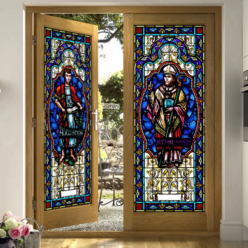 Stained Glass Window Film Frosted Glass Decal Christ Gothic Style Painting for Church Prayer Room House of Worship Home Decor