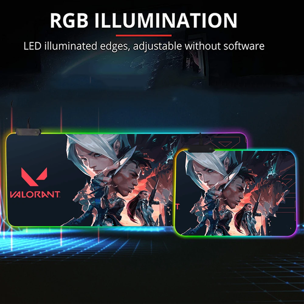 Imagem -04 - Valorant Jogo Rgb Mouse Pad Gamer Led Luz Tapete do Rato Periféricos Mousepad Computador Mesa Tapete xl Mause Mouse Ped Tapete de Teclado