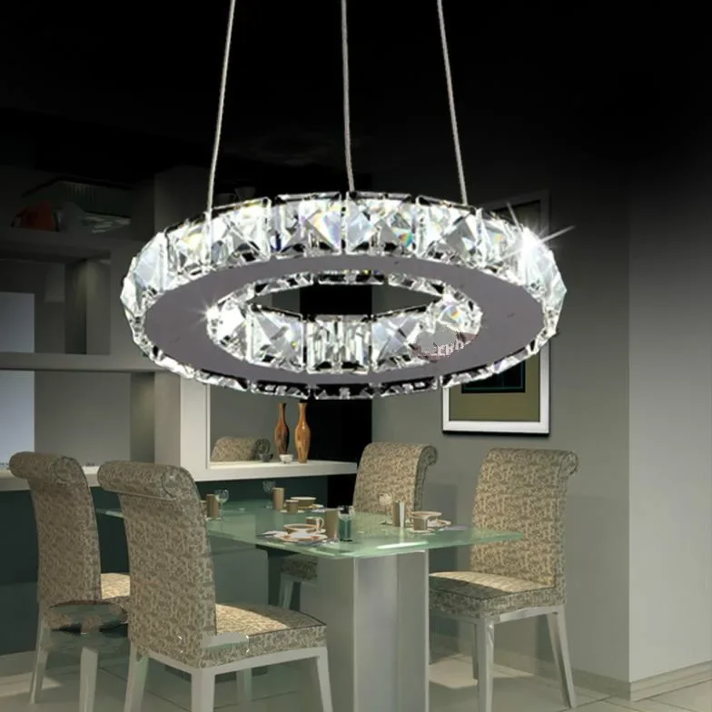 Modern LED Ring Lamp Light Fixture Crytsal Office Lighting LED Chandeliers Diameter 200mm Cool White Small Round Chandelier