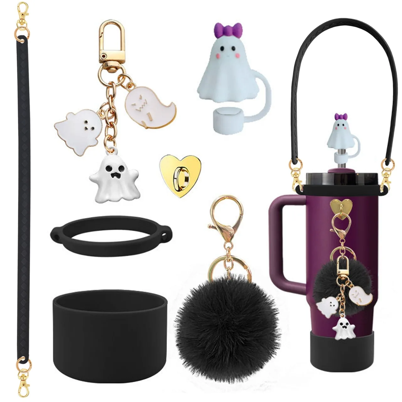 

Новый набор силиконовых аксессуаров для воды на Хэллоуин, аксессуары для соломенной шляпы с ручкой для чашки с водой, аксессуары для соломенной шляпы-призрака