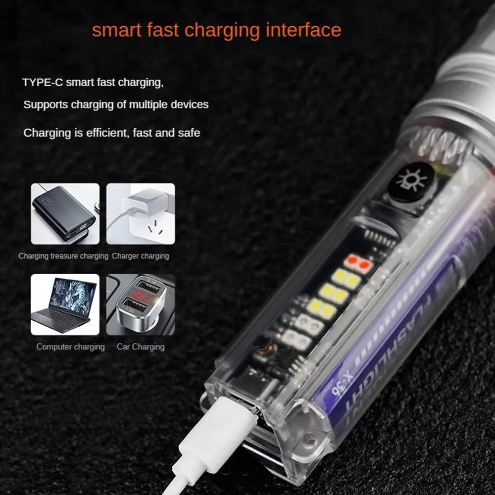 Nuova torcia solare a LED Zoom telescopico torcia di tipo C a luce forte sorgente Multi-luce illuminazione di emergenza portatile esterna