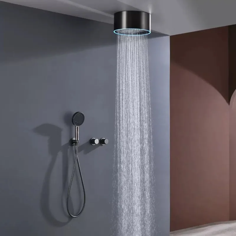 Built in Wall LED Shower Set Hot Cold Full Copper Concealed Ceiling Rain Shower Head