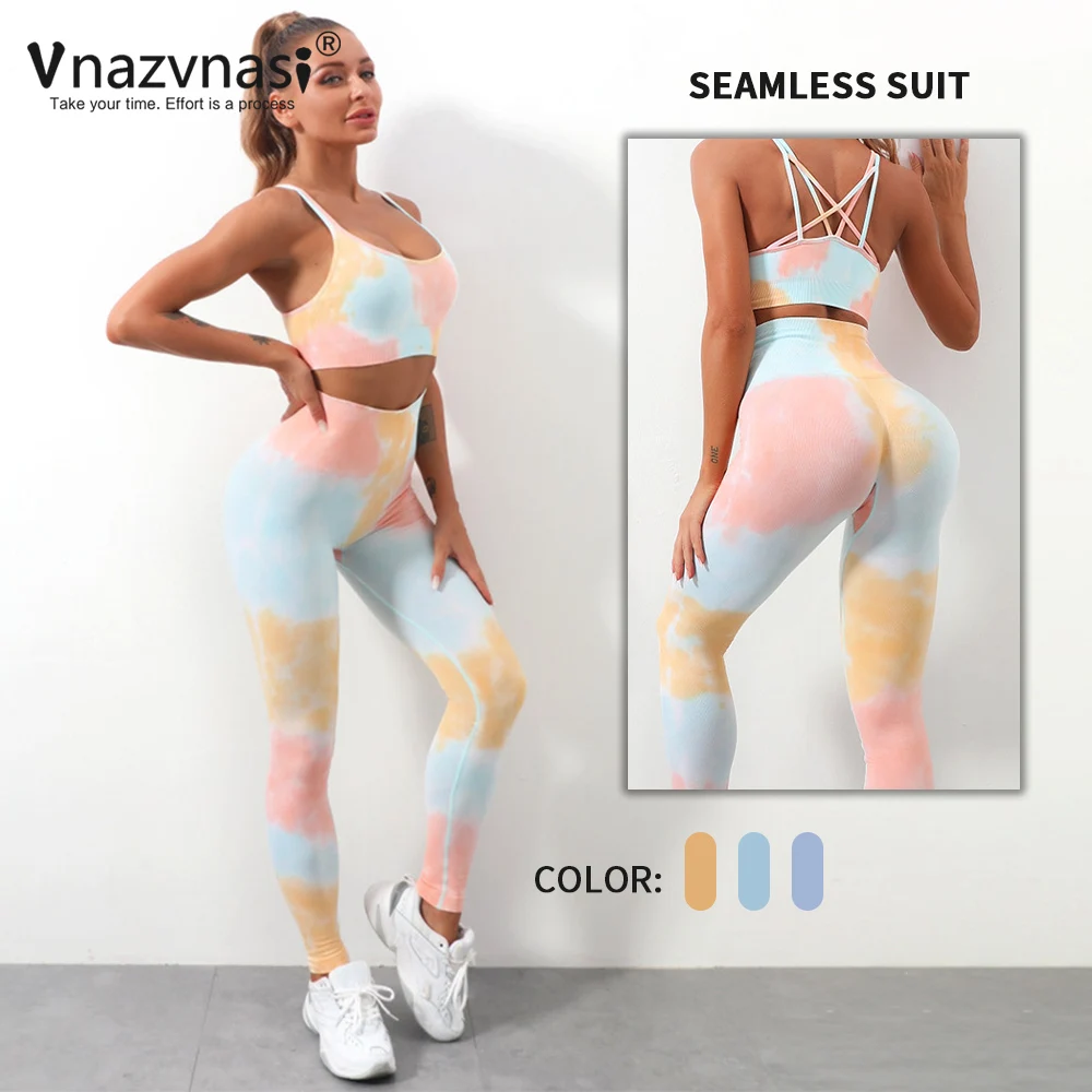 

Vnazvnasi 2 шт. окрашенные бесшовные спортивные комплекты набор для йоги для фитнеса пуш-ап колготки костюм для женщин Одежда для тренировок Спортивная одежда для спортзала