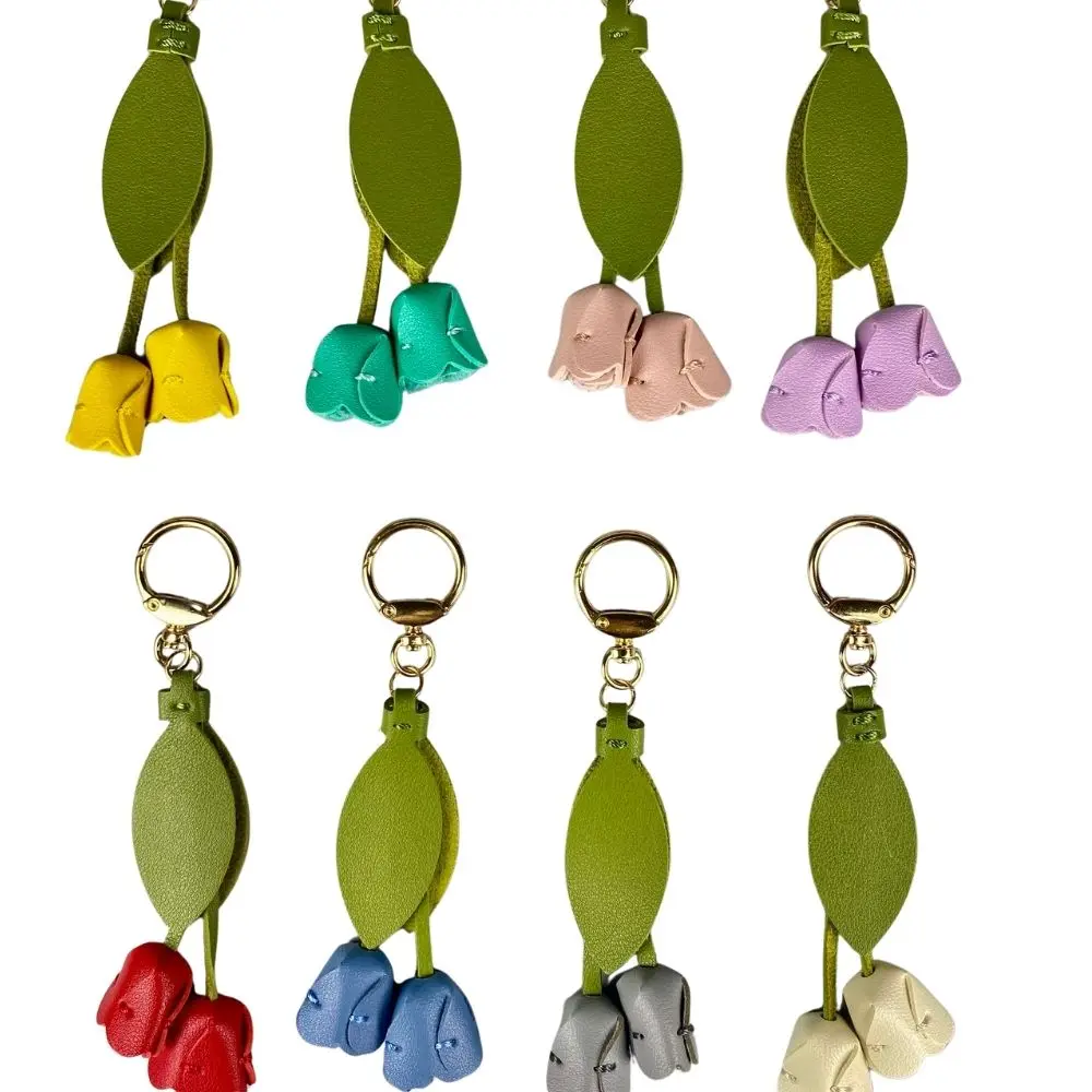 

8-Color Soft Leather Tulip Bag Charm– Elegant Hanging Floral Accessory with Metal Ring, Realistic Bloom Design for Backpack