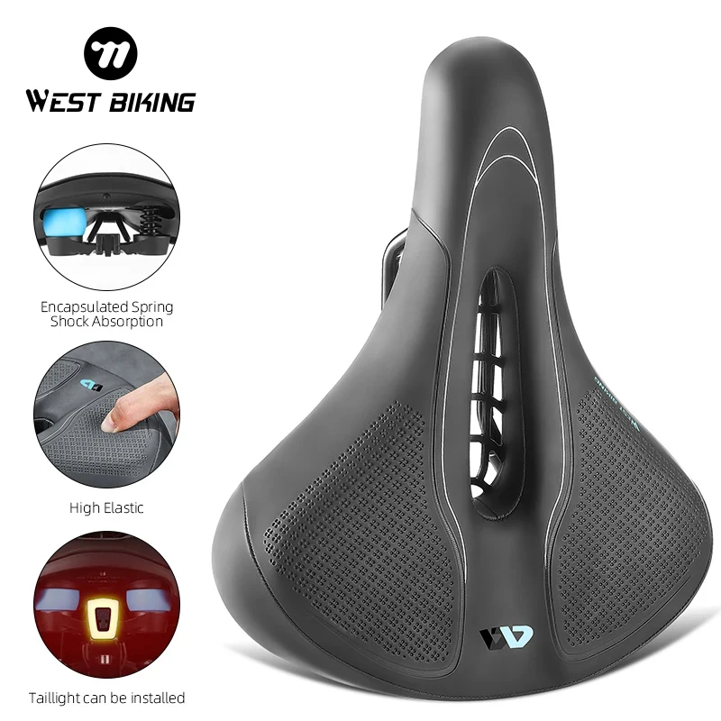 WEST BIKING Thicken Bike Saddle Shockproof Hollow Breathable Bicycle Saddle Non-slip Safety Comfortable Cycling Seat Cushion