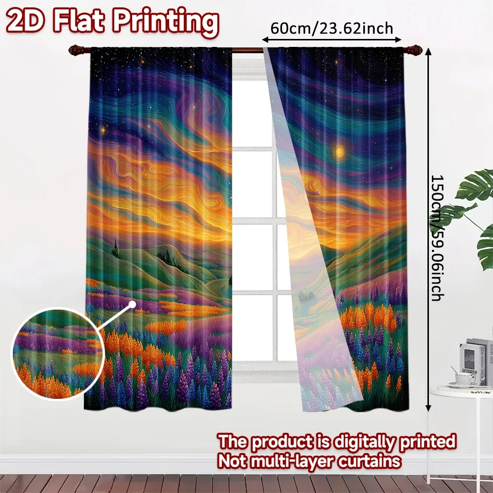2D FLAT PRINTING 2pcs Curtains (Without Rod) Galaxy View with Cat Ramadan Festival Chic Print Curtains Semi-Sheer Curtains