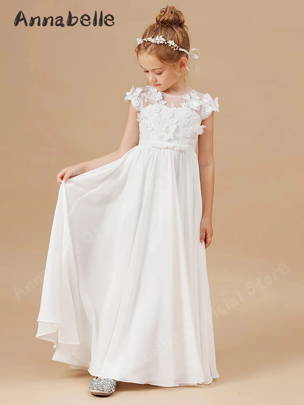 Annabelle Flower Girl Dress Correias Sheer Primeira Comunhão Girl Dress A Line News Fashion Dress Girl Birthday Party