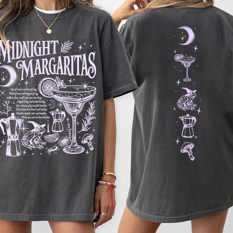 Vintage Washed Midnight Margaritas T Shirt Practical Magic Tee Retro Halloween T-Shirt Spooky Season Short Sleeve O-neck Tees