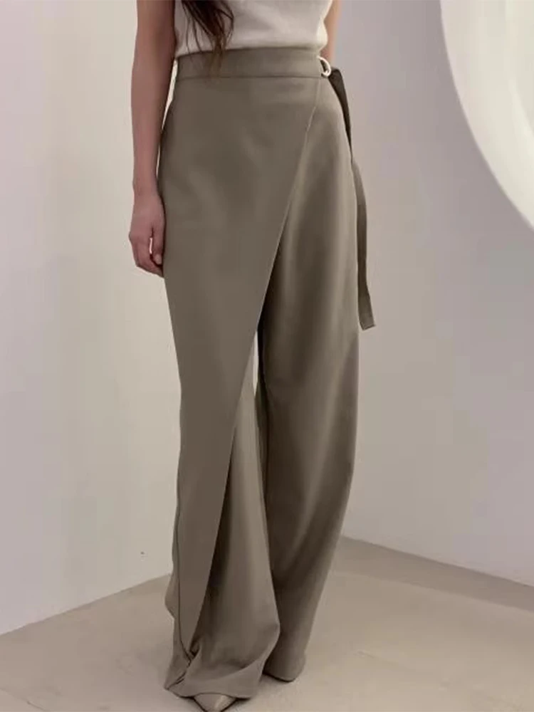 

Korean Fashion Pants High Waist All Match Patchwork Irregular Lace-up Solid Color Pantalon Spring Design 2025 Women's Clothing