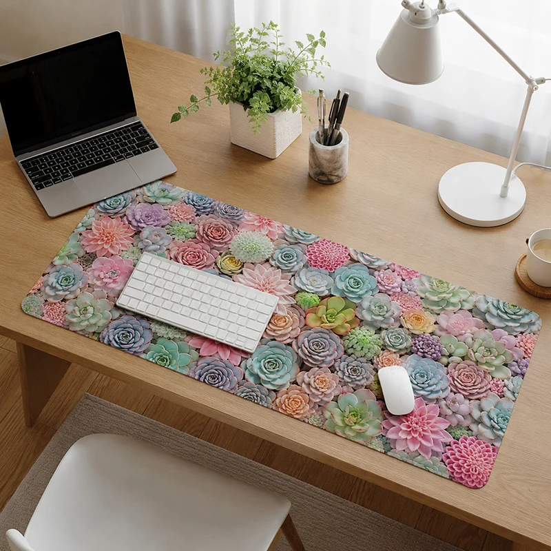 Mouse Pad Pastel Succulent Blooms Gaming XL New HD Mousepad XXL MousePads Non-Slip Natural Rubber Office Accessories Mouse Mats