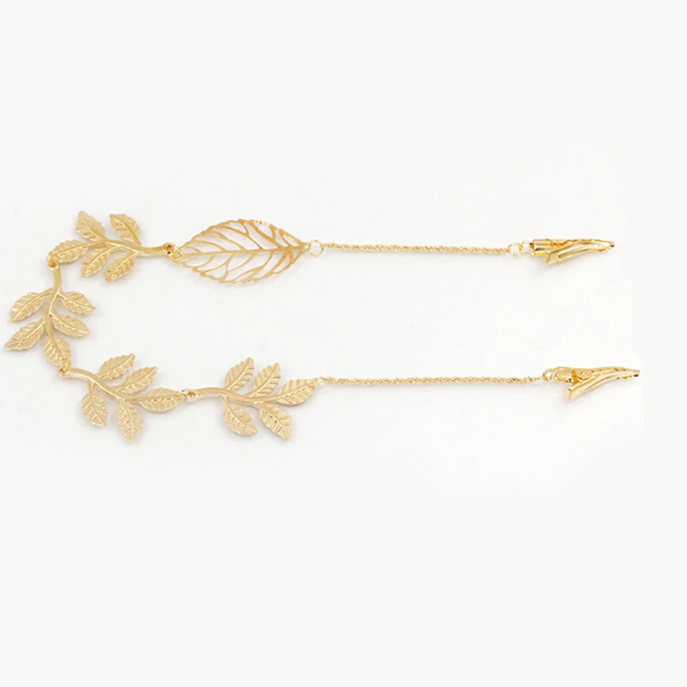 

Free Size Gold Leaf Design Bridal Headband Back Hanging Hair Chain Accessory For Party Prom Anniversary - Stylish