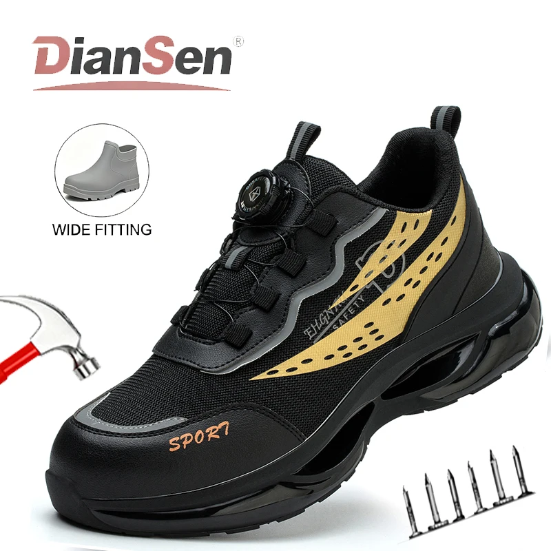 

Safety Shoes Men Steel Toe Work Shoes Rotary Button Comfortable Breathable Industrial Shoes Outdoor Protective Hiking Sneakers