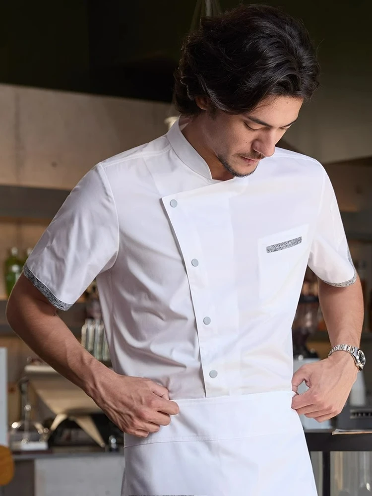 Men's Chef Jacket Restaurant Food Service Baking Hotel Kitchen Thin Chef Uniform Set