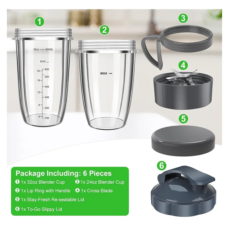 قطع غيار خلاط ABGP لـ Nutribullet، أكواب خلاط Nutribullet 32 أونصة و24 أونصة مع أغطية قطع غيار شفرة النازع