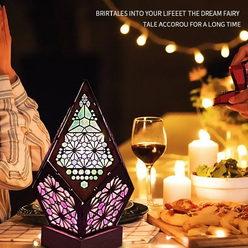 Wooden Night Light Diamond LED Bohemian Starry Sky Lights Polar Star Projection Lamp Multipurpose Colorful Night Light