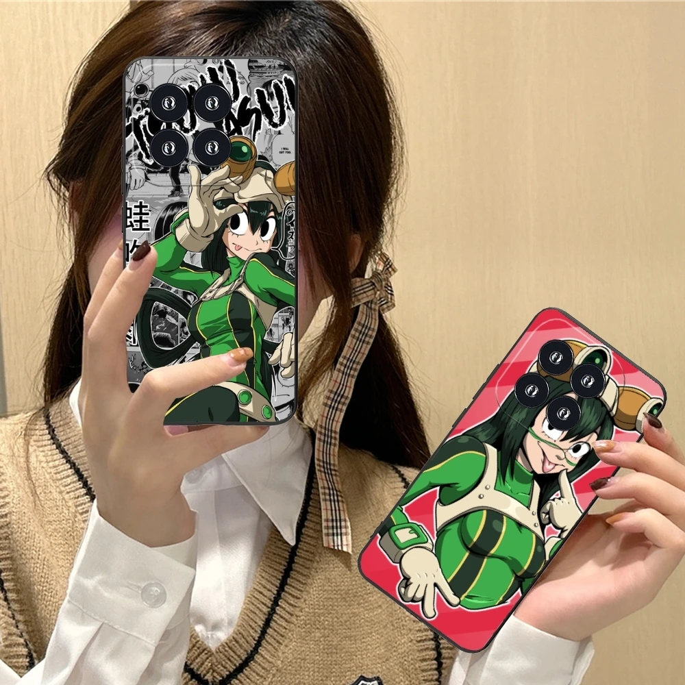 Hero Tsuyu Asui Froppy Cell Phone Case for Xiaomi 14 13 12 11 10 9 T Ultra Lite Pro S SE X 5G Black Soft Phone Cover Shell