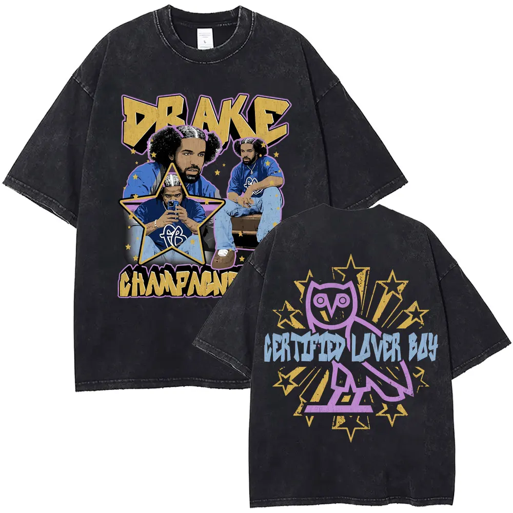 Hot Sale New Limited Washed Vintage Rapper Drake Certified Lover Boy Album Logo Graphic T Shirt Men Hip Hop Oversized T-shirts