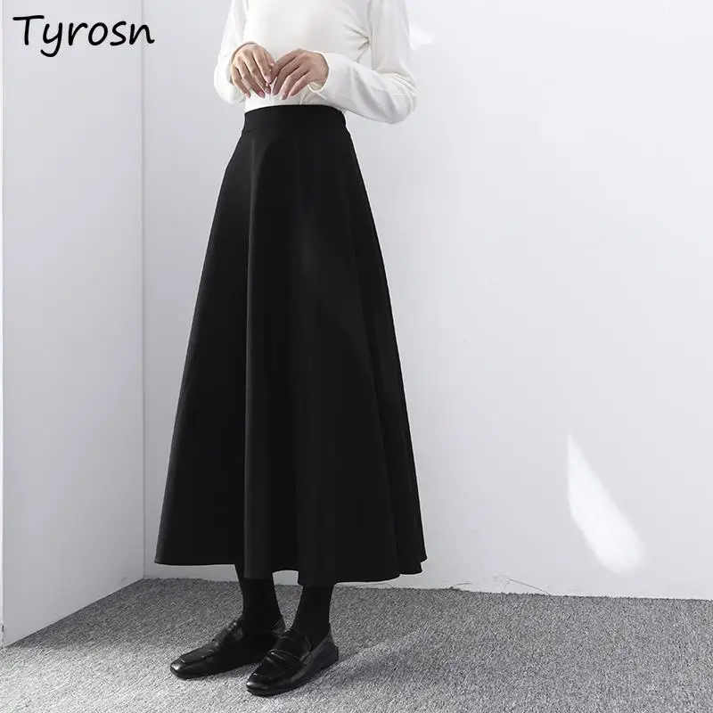 

Черные женские трапециевидные юбки с завышенной талией, модные женские элегантные свободные винтажные универсальные юбки в Корейском стиле