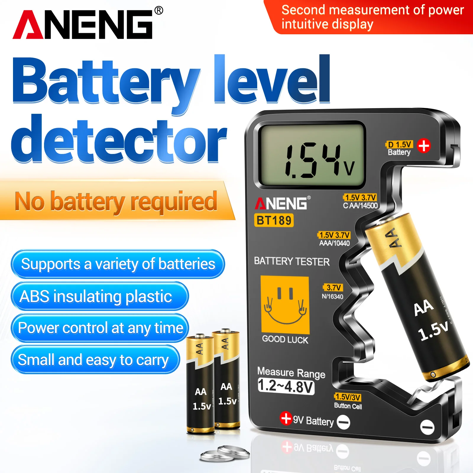 ANENG BT189 Battery Tester Can Measure AA/AAA/C/D/9V/ Button Battery  Household LCD Display Power High Precision Display Tester