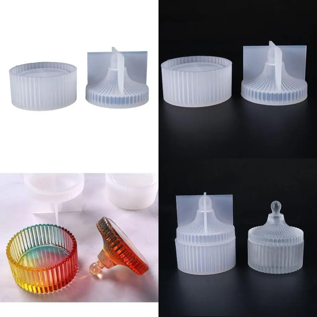 

31BB Silicone Mold DIY Storage Box Making Crystal Epoxy Molds Round Stripe Jewelry Holder for Case