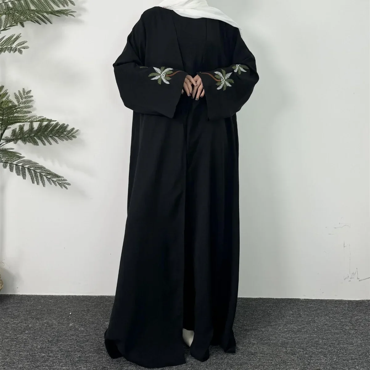 Embroidery Open Front Abaya Long Sleeve Womens Clothing Muslim Cardigan Abayas Out Kaftans Women Jilbabs Maxi Length Inner Dress