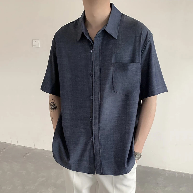 IEFB Niche Design Men's Shirts Loose Turn-down Collar Short Sleeve Heavy Draping Casual Male Tops New Summer 2024 9C6292