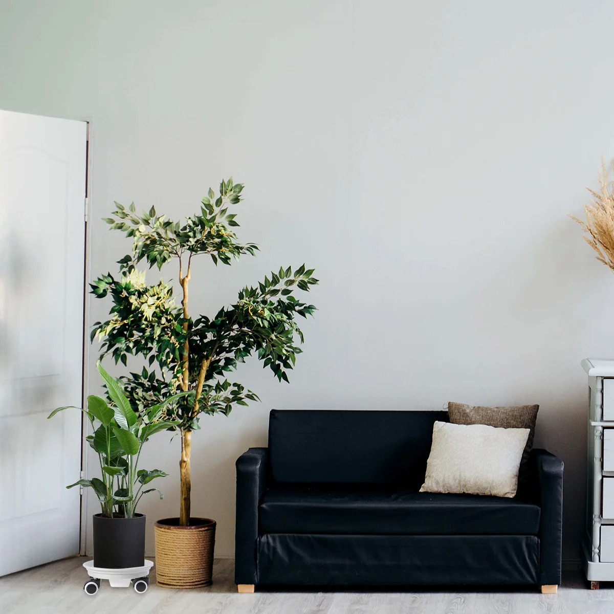 

1pc Plastic Flower Pot Tray With Wheels Round Base 27Cm Light Grey Includes Water Box For Home Garden Use Multi-Purpose Plant