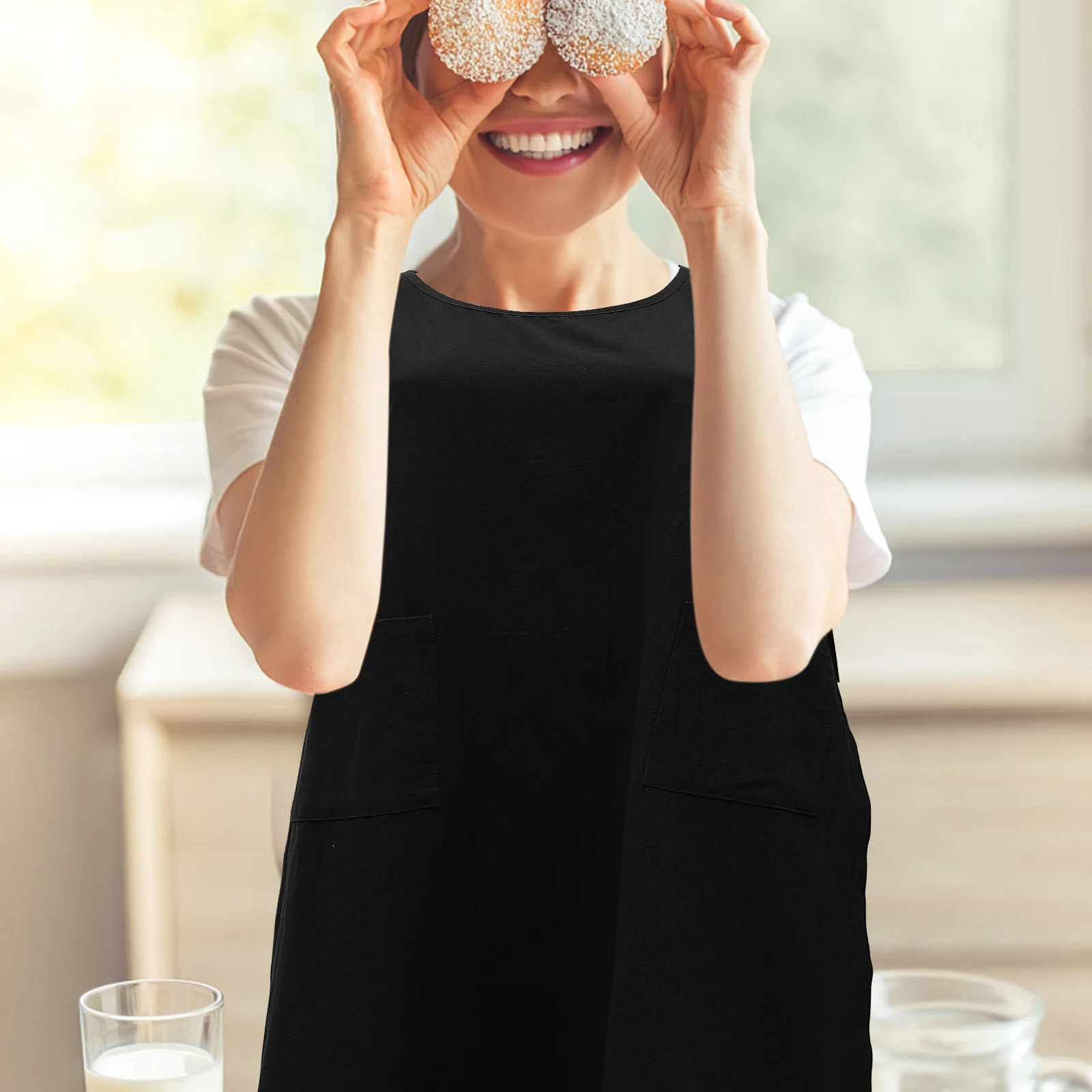

Comfortable Mid-Length Loose Cotton Apron for Women Practical Sleeveless Housework Apron for Home Kitchen