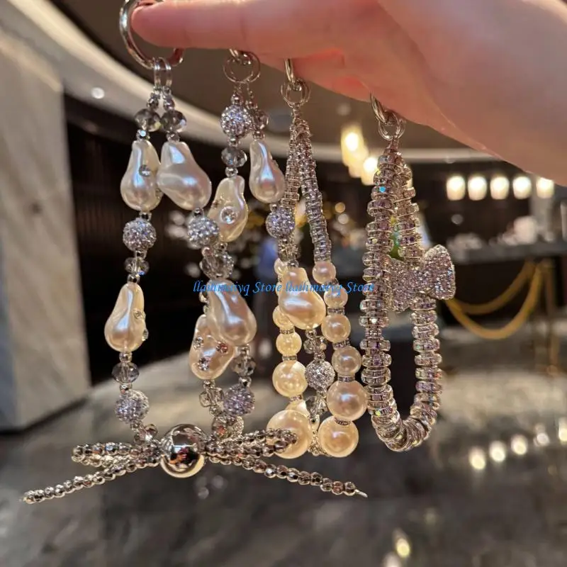

573B Contemporary Abstract Pearls Keychain Lightweight Bead Design Phone Rope Stylish Accessory for Evening Outings