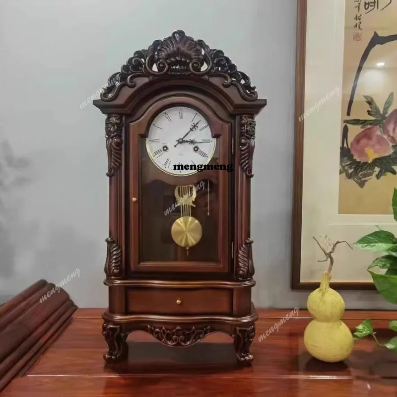 clockwork mechanical timekeeping table clock Classical pendulum clock High-end solid wood vertical clock Polaris movement