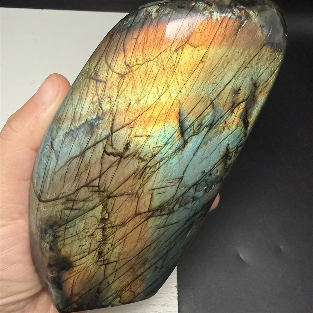 Stunning Natural Bright Yellow Light Labradorite Ornaments Huge Standing Blocks Black Body Orange Purple Light Labrador Stones