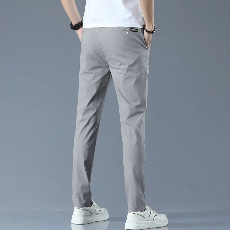 Celana Kasual Tipis Pria Musim Panas Celana Lurus Longgar Bahan Sutra Es Cepat Kering Celana Pria Fashion Dewasa Pria Berwibawa Nyaman