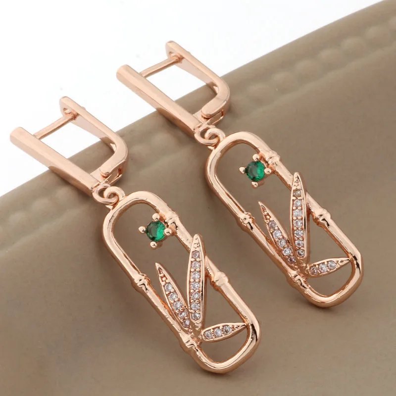 New 585 Rose Gold Color 2023 Luxury High Quality Fashion Jewelry Drop Earrings for Women Natural Zircon Korean Long Earrings