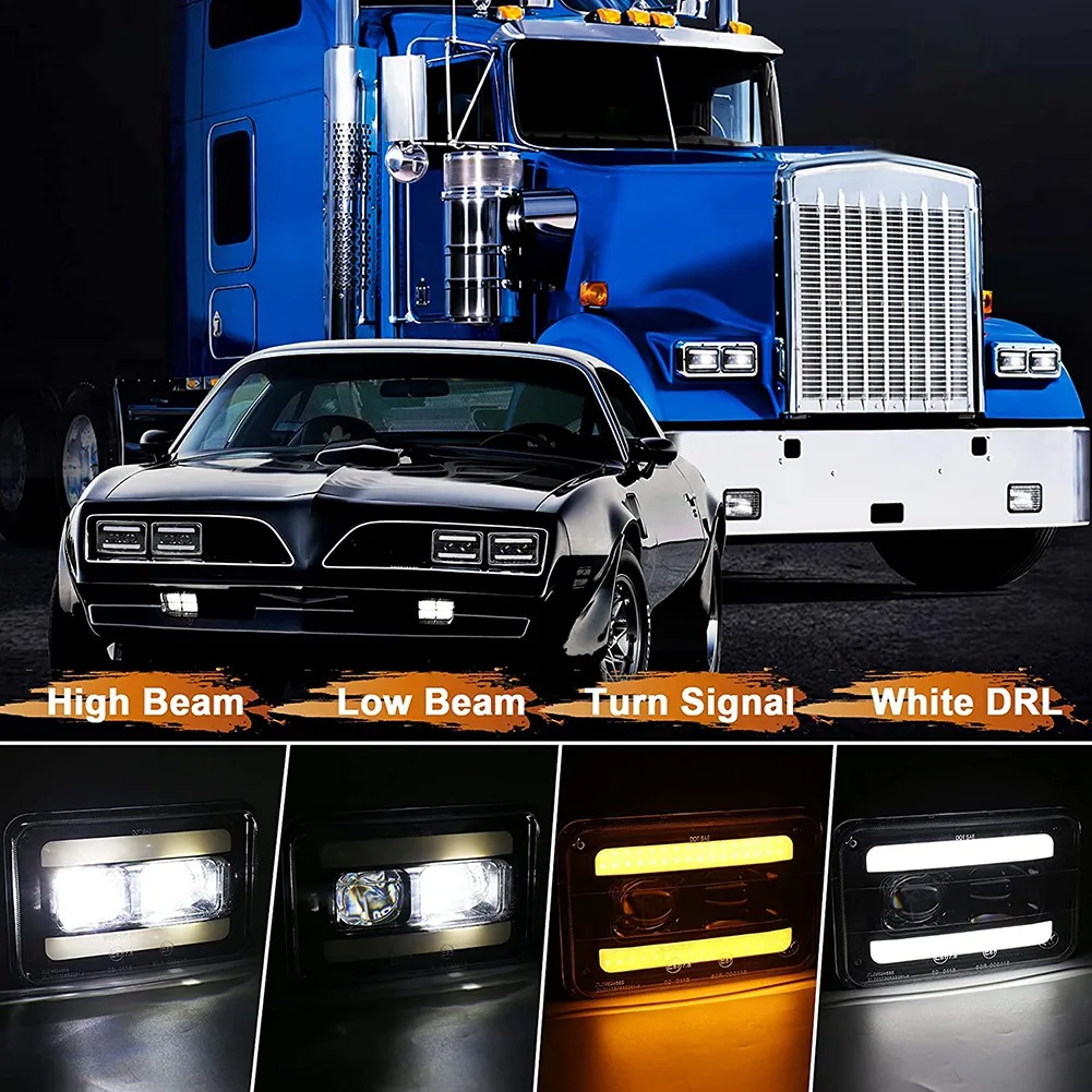 #334A Motorcycle Rectangular 4X6 Inch LED Headlight (Black)