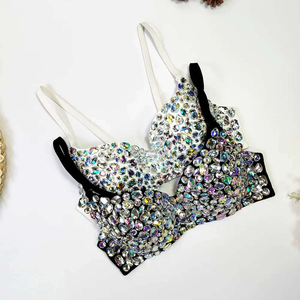 Sexy Colorful Diamond Beaded Belly Dance Bra Body Sculpting Corset Ultra-short Big Backless Stage Performance Ladies Top Club