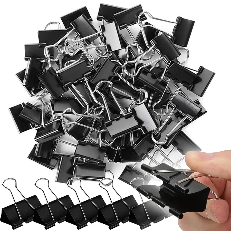 

12 шт. 32 мм офисные канцелярские зажимы с длинным хвостиком, черные, металлические, из нержавеющей стали, многофункциональные, цветные, для документов и билетов