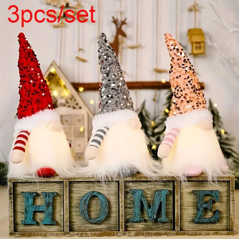 

3pcs New Cute Rudolph Doll Christmas Light Up Faceless Doll Ornaments Suitable For Christmas Gift Giving Home Window Displays